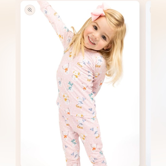 Tiny Jams Pink Snowman Bamboo Long Sleeve 2 Piece Pajama Set NWT - Picture 4 of 10